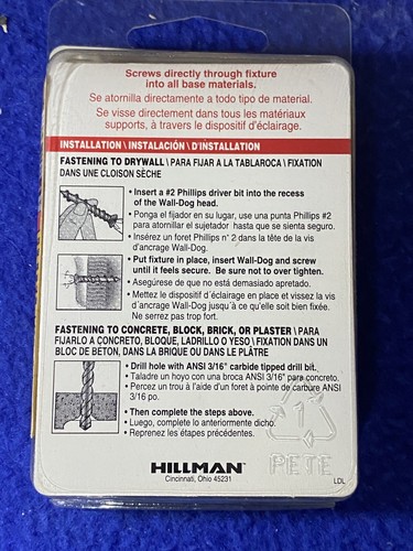 Wall Dog Screw & Anchor BRASS 1-1/4" Drywall Concrete Metal 20 pc Lot of 9 Packs - Picture 3 of 3