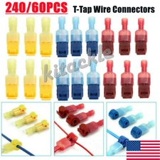 240/60PCS Insulated Quick Splice T-Taps Terminals Cable Wire Connector Combo Kit
