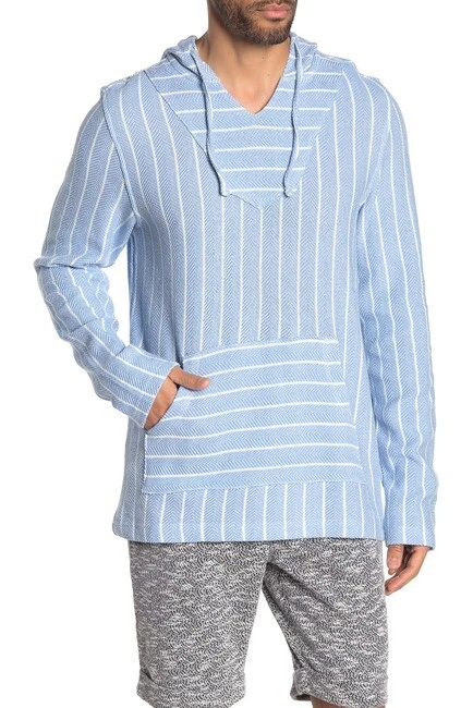 Onia Men's Easton Stripe Hoodie Sweatshirt Lake, Blue, Size L