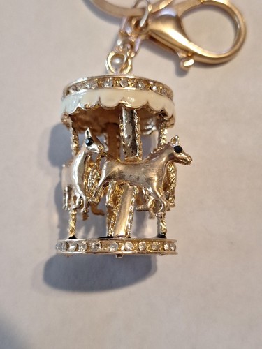 Funkelnder Schlüsselanhänger Ring Geldbeutelanhänger weiß Karussell Kristalle Strass NEU - Bild 2 von 3