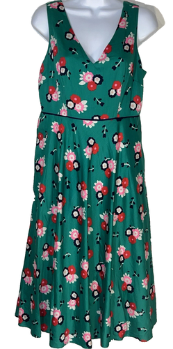 BODEN grün Blumen A-Linie Plissee ärmellos V-Ausschnitt Kleid Damengröße 6P neu ohne Etikett - Bild 1 von 11