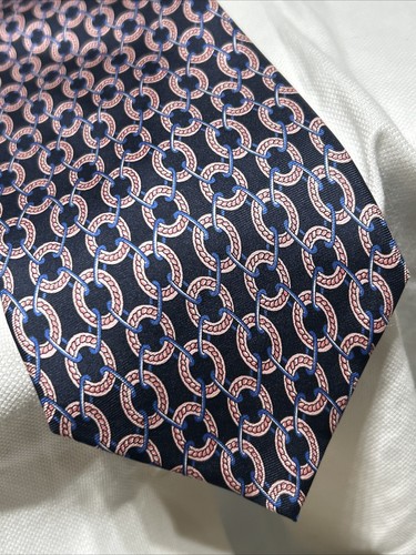 Rare VTG Burberry Men's Elegant Luxurious Silk Tie Made In England Blue /Pink - Picture 3 of 8