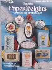 DESIGNS FOR PAPERWEIGHTS cross stitch 10 pattern chart leaflet Leisure Arts 1981