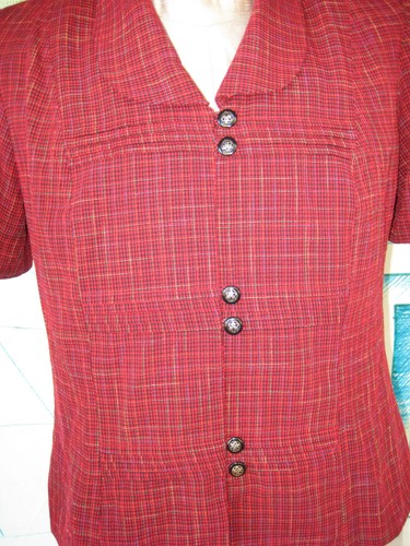 Red Plaid Double Buttoned Blouse by Miss Dorby Size 10 - Picture 2 of 6