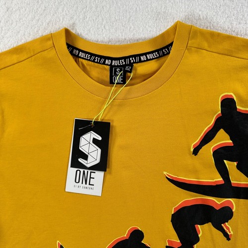 S1 Someone Kids 12 Year Old Ochre/Yellow Graphic Surfer Boy The Wave Tee Shirt - Picture 5 of 10