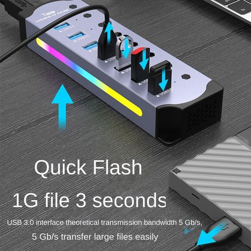 Hub USB 3.0 RVB multifonctionnel avec répartiteur de transmission rapide 5 Gbit/S 1984 - Photo 10/10