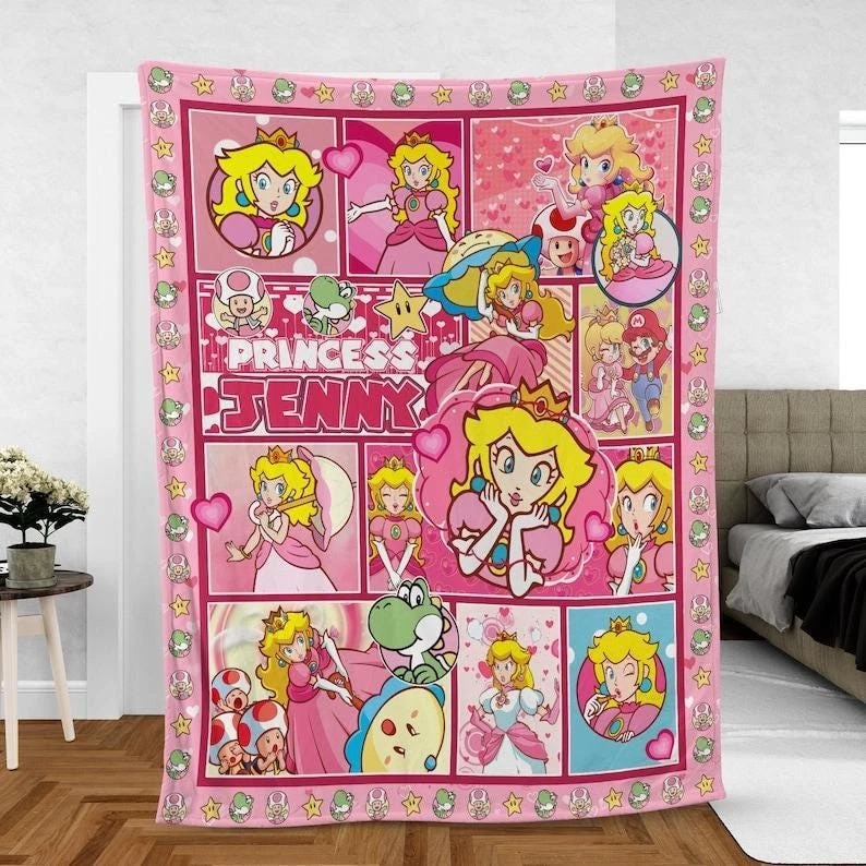 Personalized Princess Peach Blanket, Custom Name Princess, Gift For