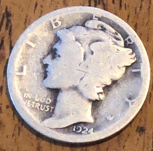 1924 Mercury Dime• 90% Silver, Rare Low Mintage Coin!, VG, Nice Old Coin P031