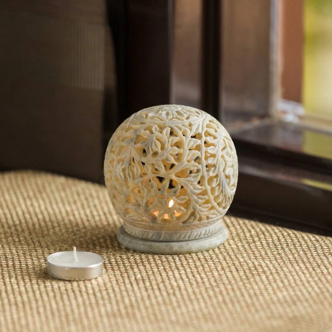 Mughal Floral photophore en bois pour illuminer vos soirées d'été en terrasse 12cm