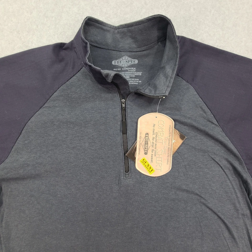 Camisa Tru Spec 1/4 Cremallera Táctica Combate Cordura Capa Base Hombres Grande SS Negra Nueva Foto 2 de 4