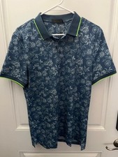 G/Fore Peony Sketch Tech Golf Polo Banded Sleeve Stretch Shirt Slate Blue S 120