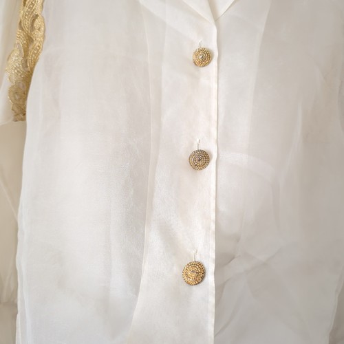 Top donna vintage Francesca di DAMON panna ricamato oro pizzo seta trasparente 10 - Foto 4 di 9