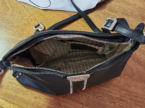BRIGHTON BLACK STUDDED CROSSBODY ORGANIZER LEATHER PURSE - Picture 4 of 14