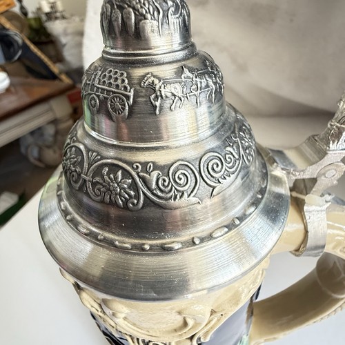 Vintage German Beer Stein Dresden With Pewter Lid RARE King-Werk No. 70 NEW - Foto 12 di 24