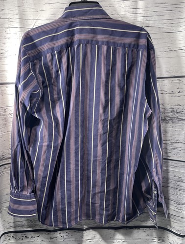 Faconnable Men’s Medium Purple Striped Dress Shirt Long Sleeve Button Up - Picture 6 of 7