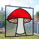 Stained Glass Mushroom Window Hanging Suncatcher – Red Toadstool