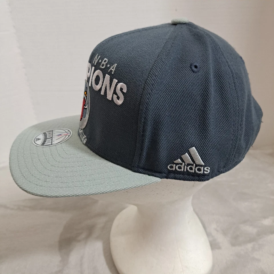 Adidas Miami Heat Cap Snapback Hat 2012 NBA Champions Finals Gray Locker Room - Image 2 of 4