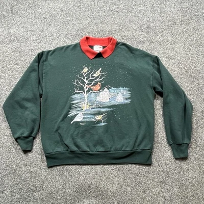 Vintage Christmas Collared Sweatshirt Womens XL Crewneck Ugly Sweater Retro Y2K - Image 1 of 4