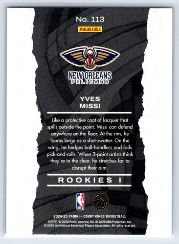 2024-25 Panini Court Kings Yves Missi #113 RC New Orleans Pelicans - Bild 2 von 2