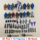 61Pcs (15 Figures +46 Gun) HALO Mega Bloks CONSTRUX Unsc Elite SPARTAN FUGURES