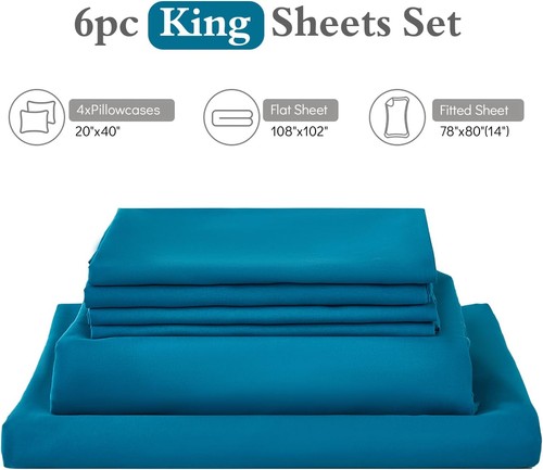 Teal King Size Sheets Set 6 PieceHotel Luxury Super Soft 1800 Series Microfib... - Bild 7 von 7