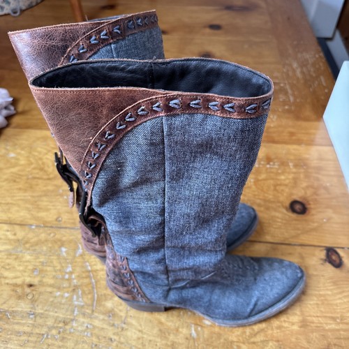 RARE Lane “Patina Vie” Boots—chambray & Leather 7 1/2 - Picture 12 of 13