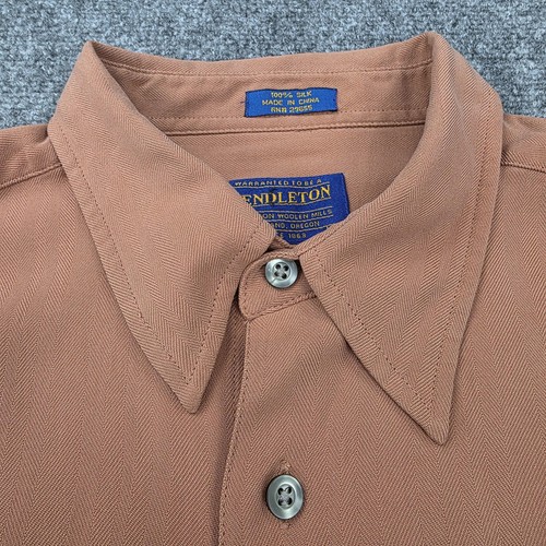 Pendleton Shirt Mens Large Brown Silk Short Sleeve Button Up Pocket Casual Coast - Picture 11 of 15