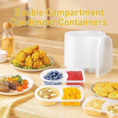 50 Sets Reusable snack containers with lids, Disposable Double Compartment Pl... - Bild 5 von 9