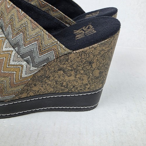 Muk Luks Chevron Platform Wedge Slides Sandals 8 Boho Cork Heels Retro Festival  - Picture 3 of 12