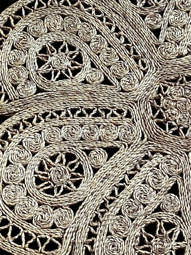 Vintage Floral Shaped SeagrassRush Straw Rug HandwovenOrganic Floor Mat 36" - Picture 3 of 7