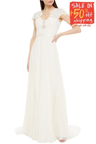 RRP€1495 CATHERINE DEANE Silk Maxi Wedding Gown UK10 US6 IT42 M Beaded Gathered