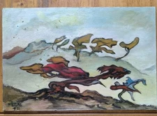 Van Der Loo (1911-1996) Oil On Canvas And Wood "Abstract Composition Creatures"