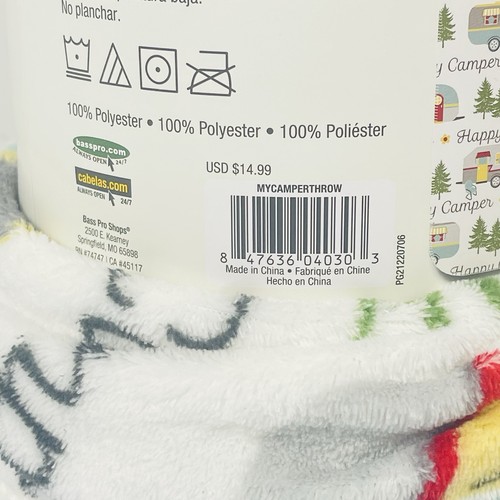 White River Home Coral Fleece Throw Blanket Happy Camper 50"x60" - Picture 5 of 6