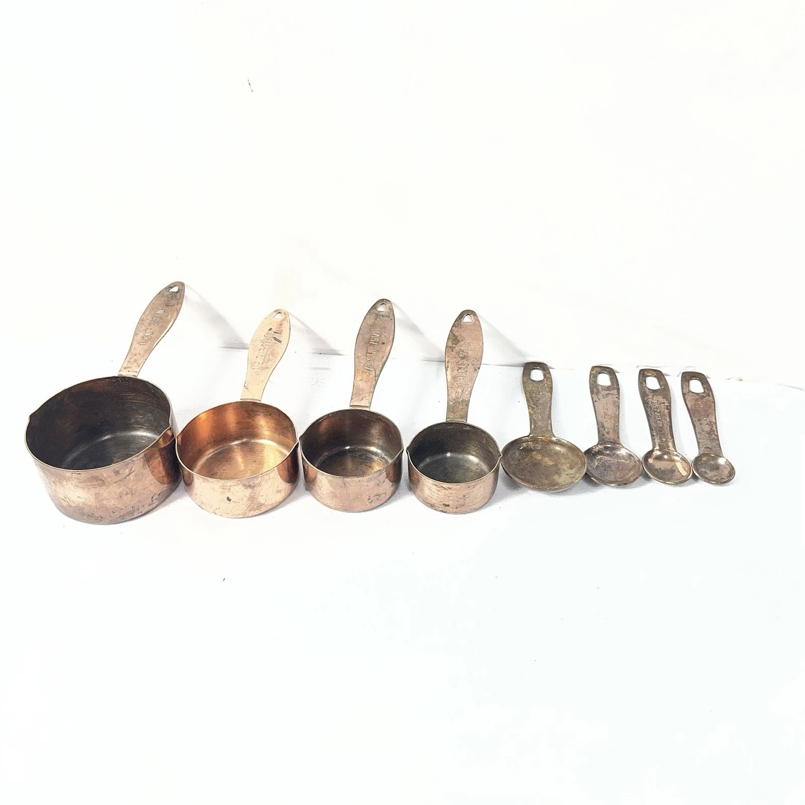 Set of Copper Measuring Cups and Spoons - Set of 8 - Vintage