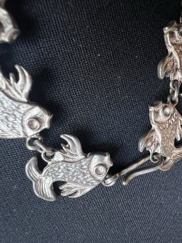 Vintage Sterlingsilber Stücke Fisch verbunden Armband Bettelglied 7,25" signiert C7 - Bild 4 von 14
