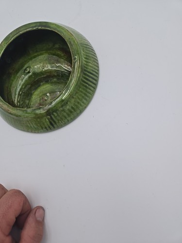 Vintage green glazed ashtray MCM UNUSED pottery Ash Tray Cigarette Cigar - Picture 6 of 7