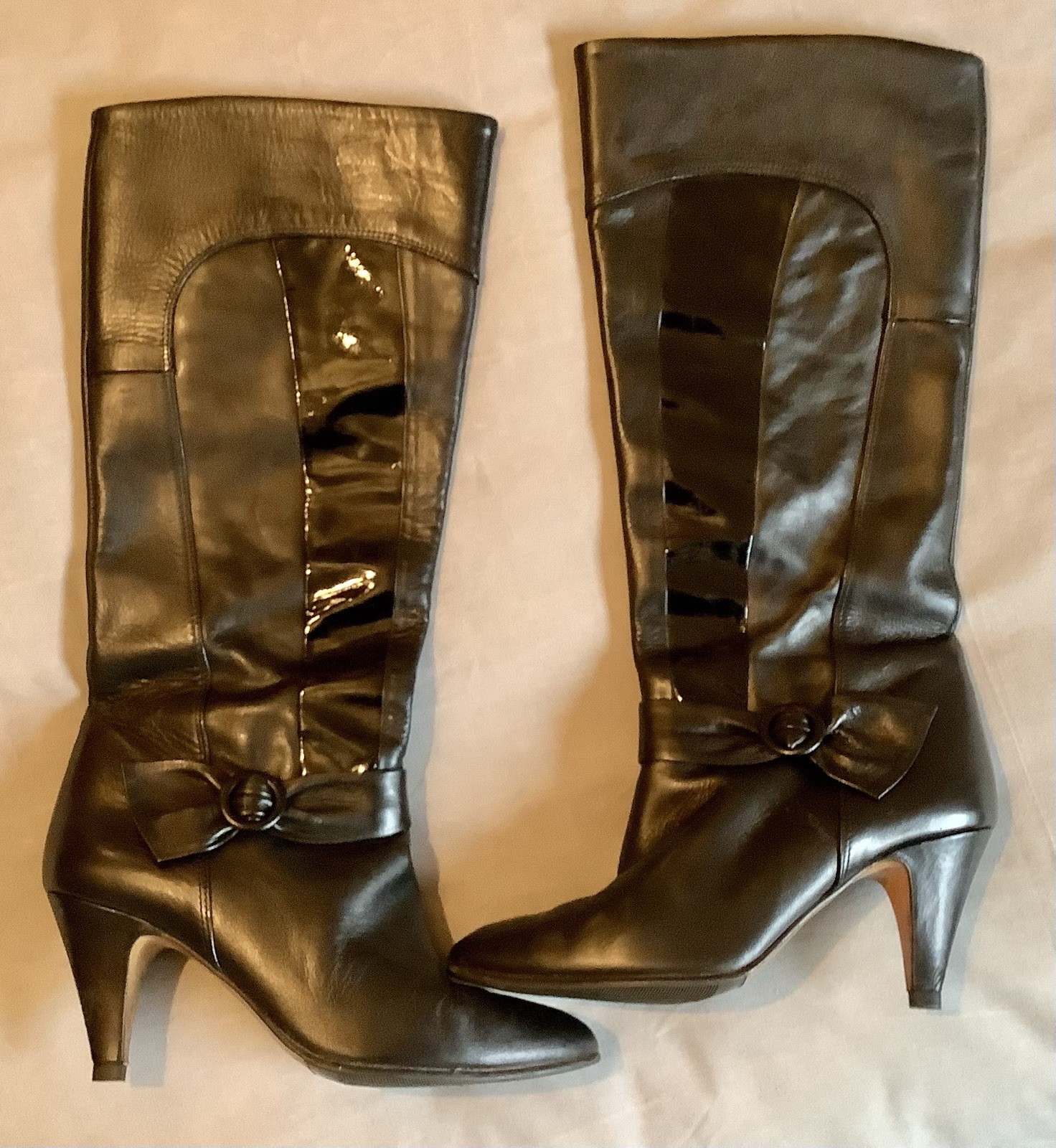 LADIES BLACK ITALIAN LEATHER HEELED KNEE HIGH BOOTS- UK SIZE 5