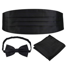 Men's Cummerbund Belt Bow Tie Pocket Square Set for Black Tie Events Tuxedo