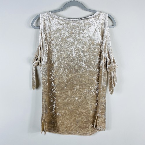 Sanctuary Größe Small Crushed Velvet Cold Shoulder Top Creme Champagner - Bild 3 von 5