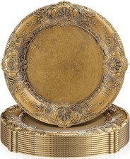 Antique Gold Charger Plates Set of 12 Plastic Gold Chargers for Dinner Plates...