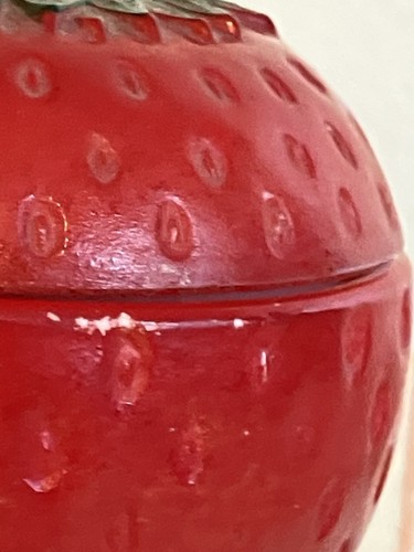 Pot à gelée en verre à lait peint fraise rouge vintage Hazel Atlas années 50 avec couvercle - Photo 6/23