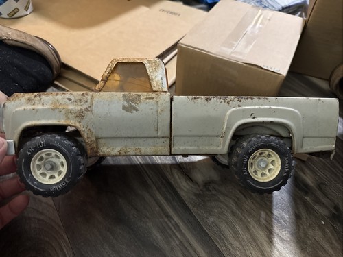Vintage Tonka Chevron Service Pickup Truck funktionierende Heckklappe Stahl 70er Jahre verrostet