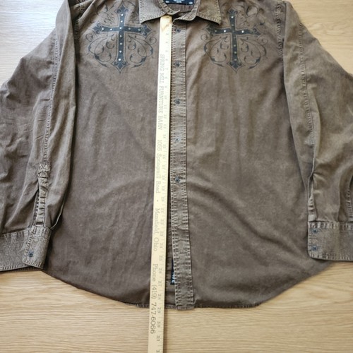 Affliction Button Down Hemd Herren XXXL Braun Premium Langarm Bestickt Y2K - Bild 4 von 13