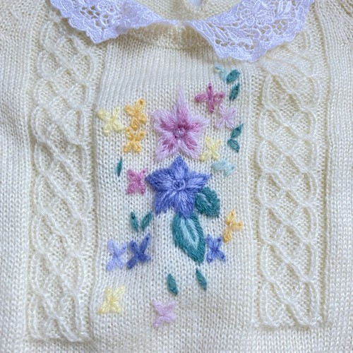 Abito maglione tinta unita Jane Esprit ricamato floreale taglia grande avorio cottage twee - Foto 2 di 15