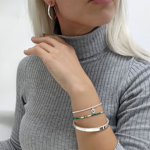 Silverly Sterling Silver Bracelet 925 Love Heart Charm Stretch Ball Beaded - Imagen 10 de 12