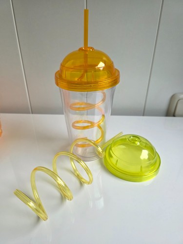 Trinkbecher mit Strohhalm, doppelwandig, stand nur im Schrank - Bild 3 von 11