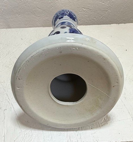 Vintage Chinoiserie Blue And White Candlestick Holder 10" - Picture 3 of 4