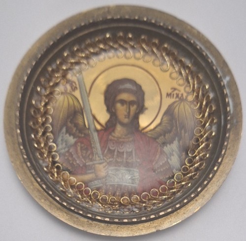 Orthodox Brass Icon Plate Archangel Michael Quebec Handmade Vintage Religious - Picture 7 of 7