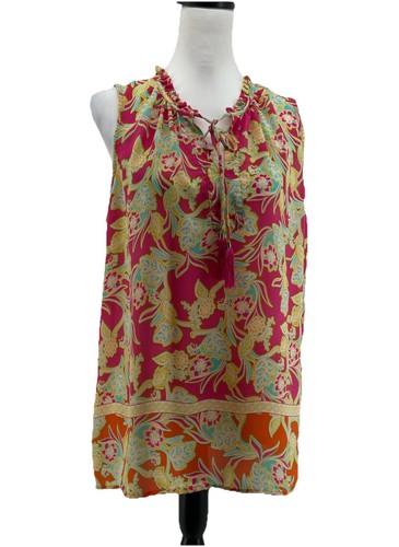 Rose & Olive Top Damen XLarge Rosa Blumen Ärmellos Rüschen Fairy Artsy Boho - Bild 1 von 9