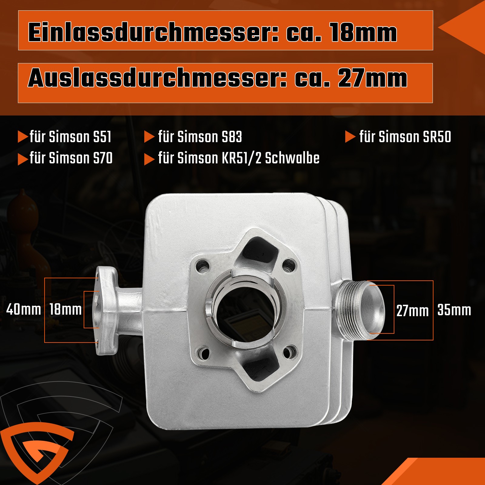 50ccm Zylinder 38mm für Simson S51 SR50 KR512 mit Kolben Dichtungen komplett DE